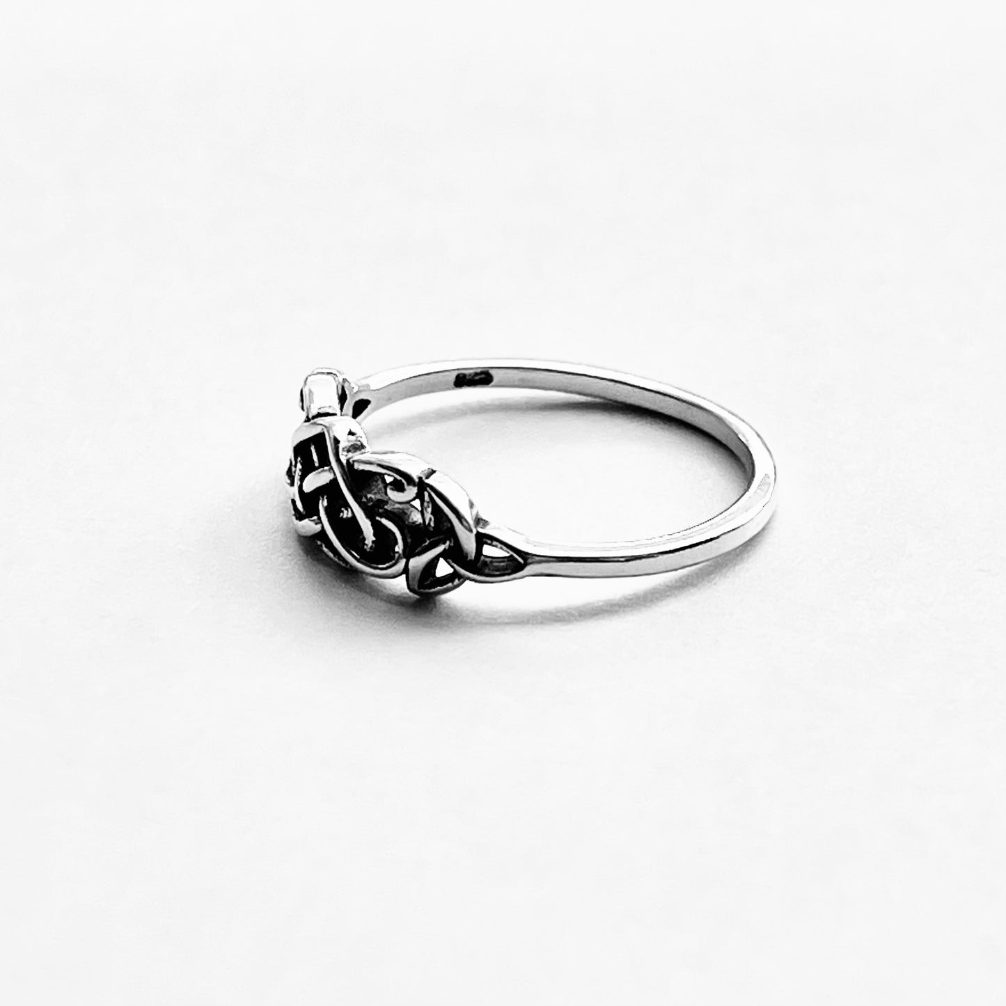 Sterling Silver Small Triquetra and Celtic Heart Ring, Dainty Trinity Knots Jewelry