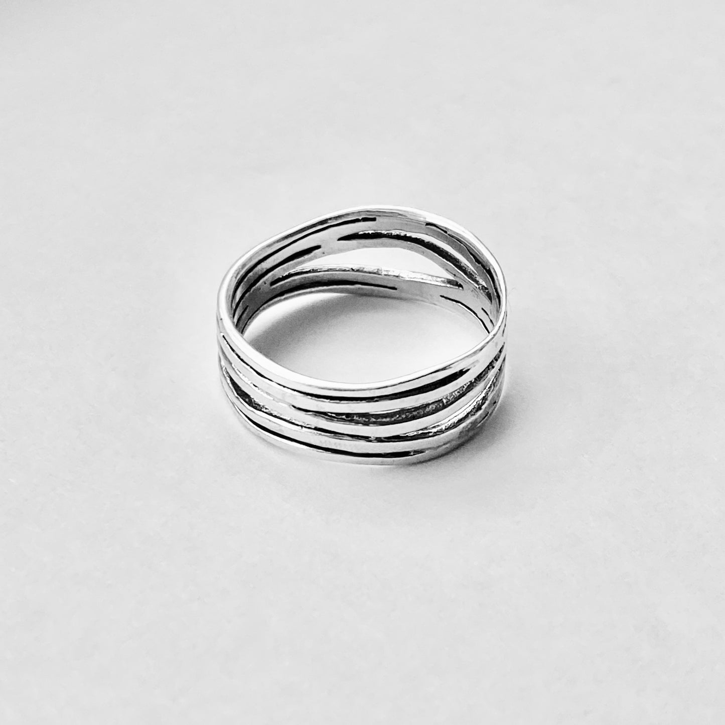 Sterling Silver Multiple Bands Wraparound Ring, Statement Jewelry, Line Band Rings
