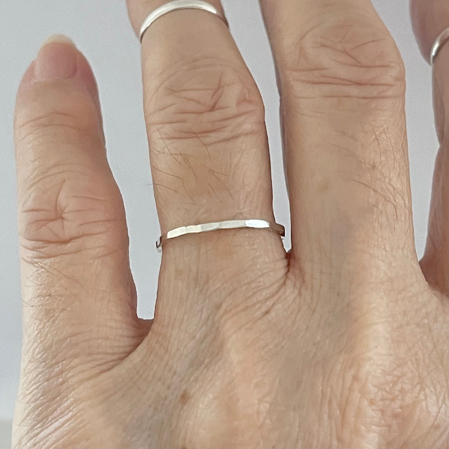 Sterling Silver Dainty 1mm Hammered Band, Stackable Wedding Bands