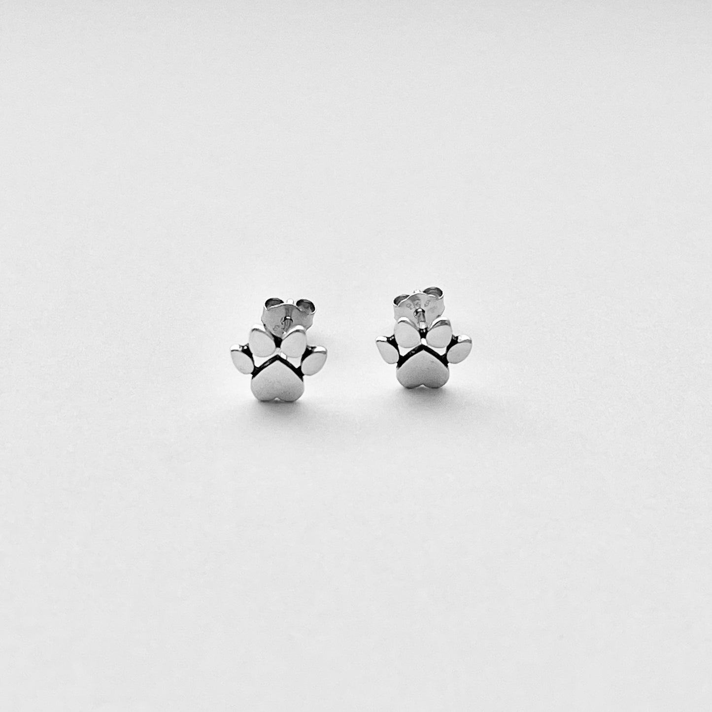 Sterling Silver Heart Paw Print Stud Earring, Animal Silver Earrings, Love Dogs, Hearts