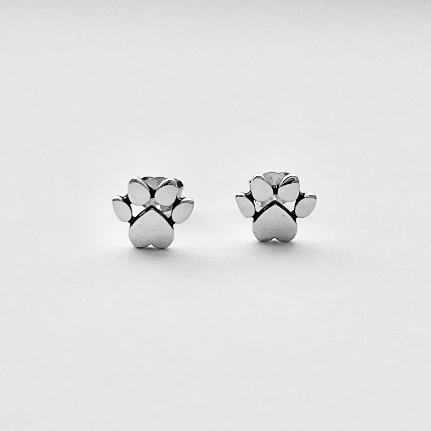 Sterling Silver Heart Paw Print Stud Earring, Animal Silver Earrings, Love Dogs, Hearts