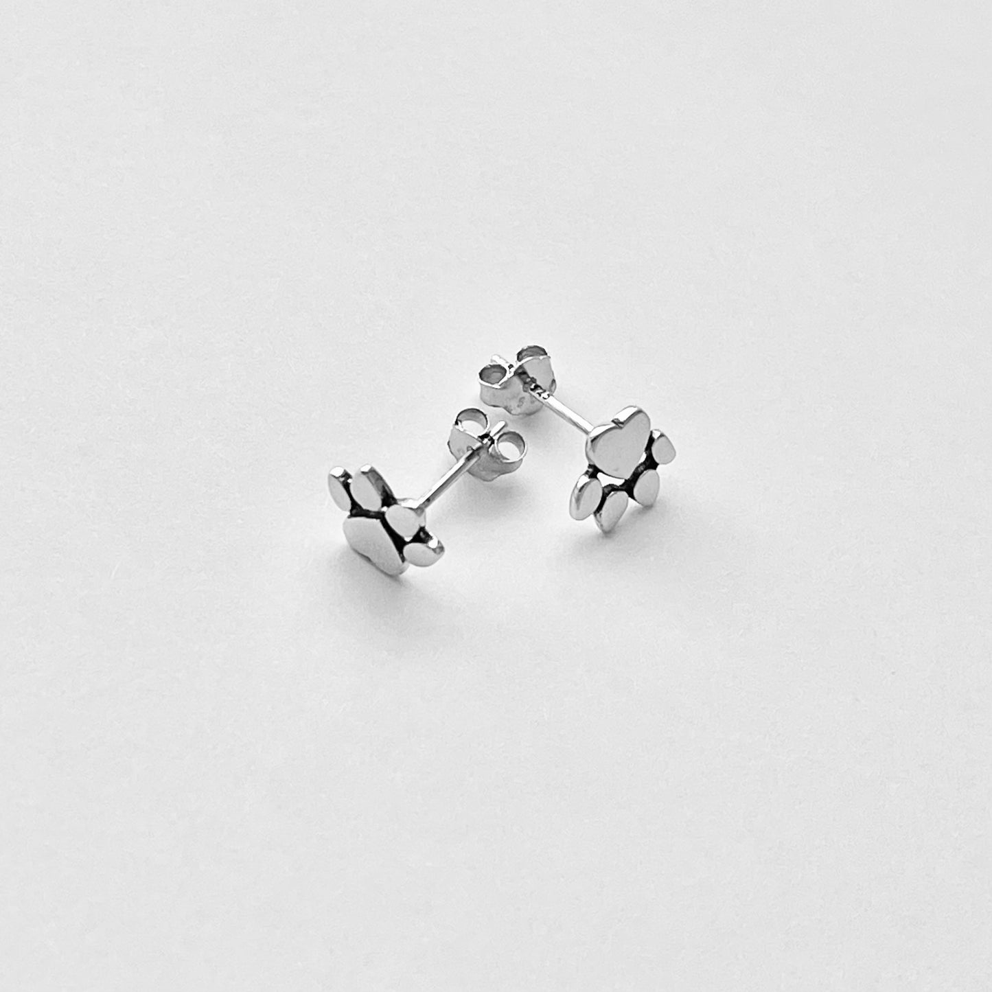 Sterling Silver Heart Paw Print Stud Earring, Animal Silver Earrings, Love Dogs, Hearts