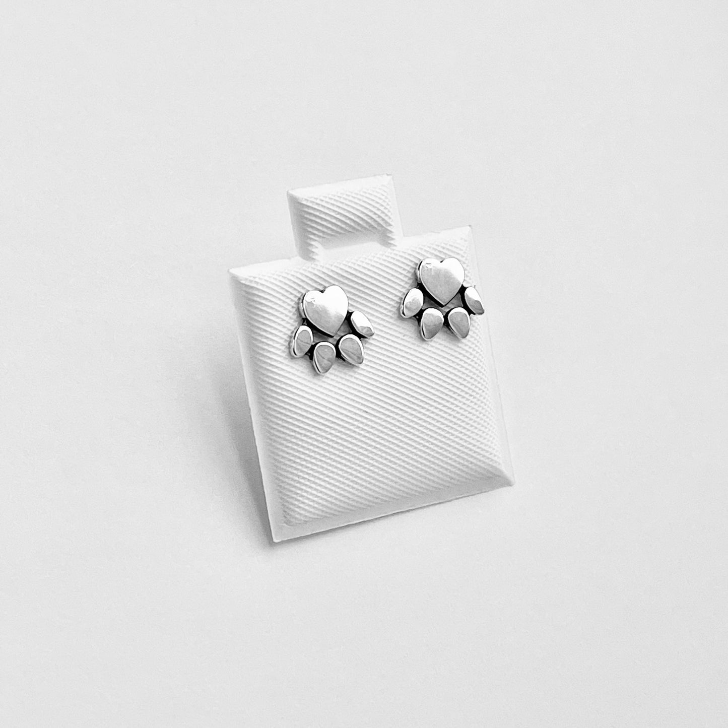 Sterling Silver Heart Paw Print Stud Earring, Animal Silver Earrings, Love Dogs, Hearts