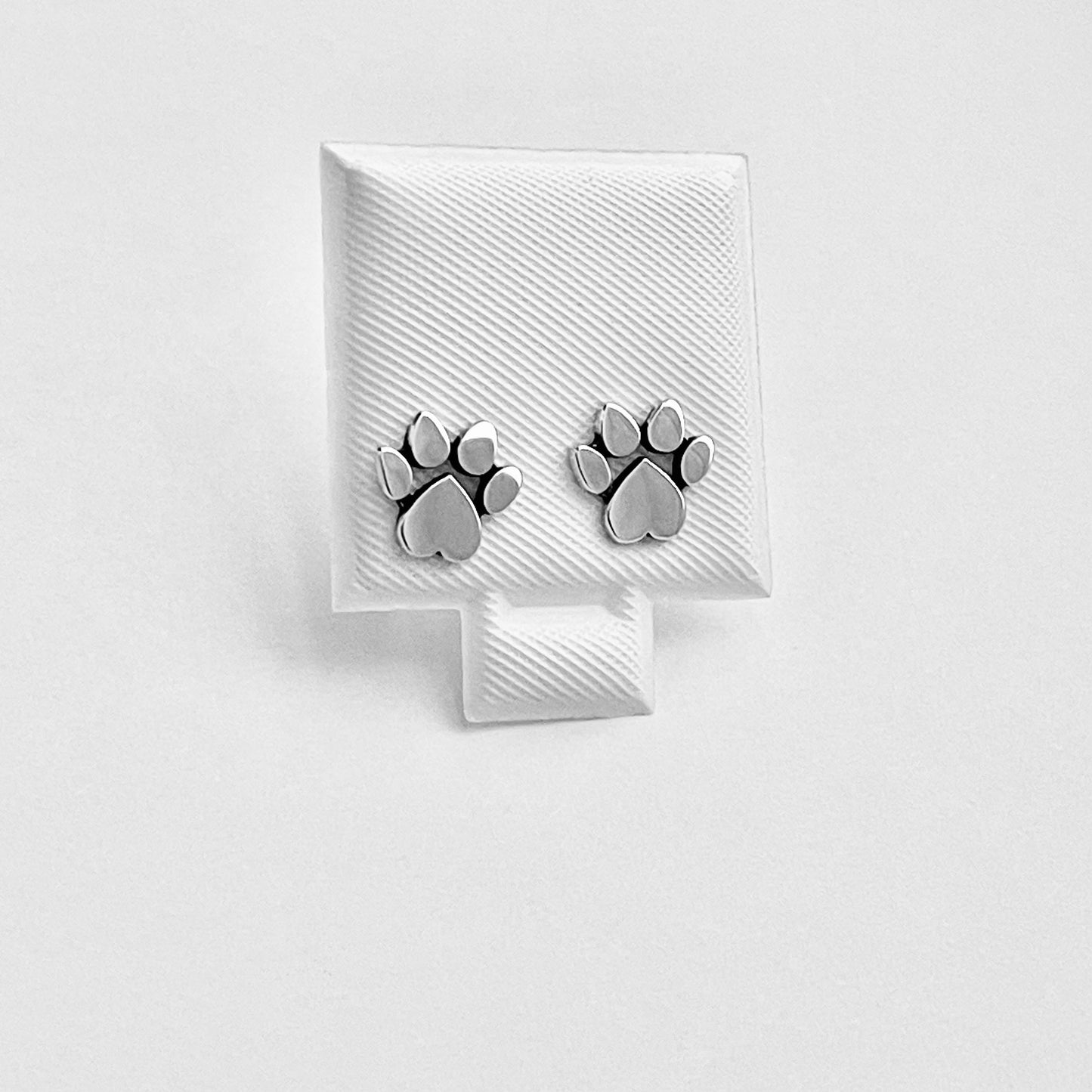 Sterling Silver Heart Paw Print Stud Earring, Animal Silver Earrings, Love Dog Earring