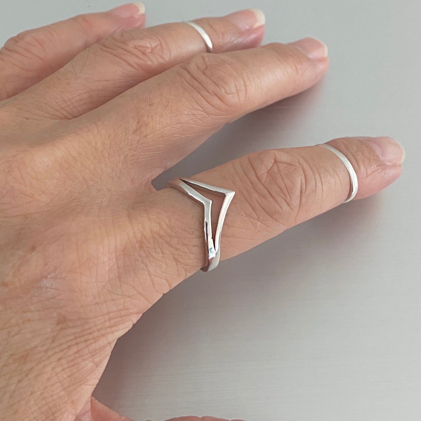 Sterling Silver Double V Shape Ring, Chevron Silver Ring