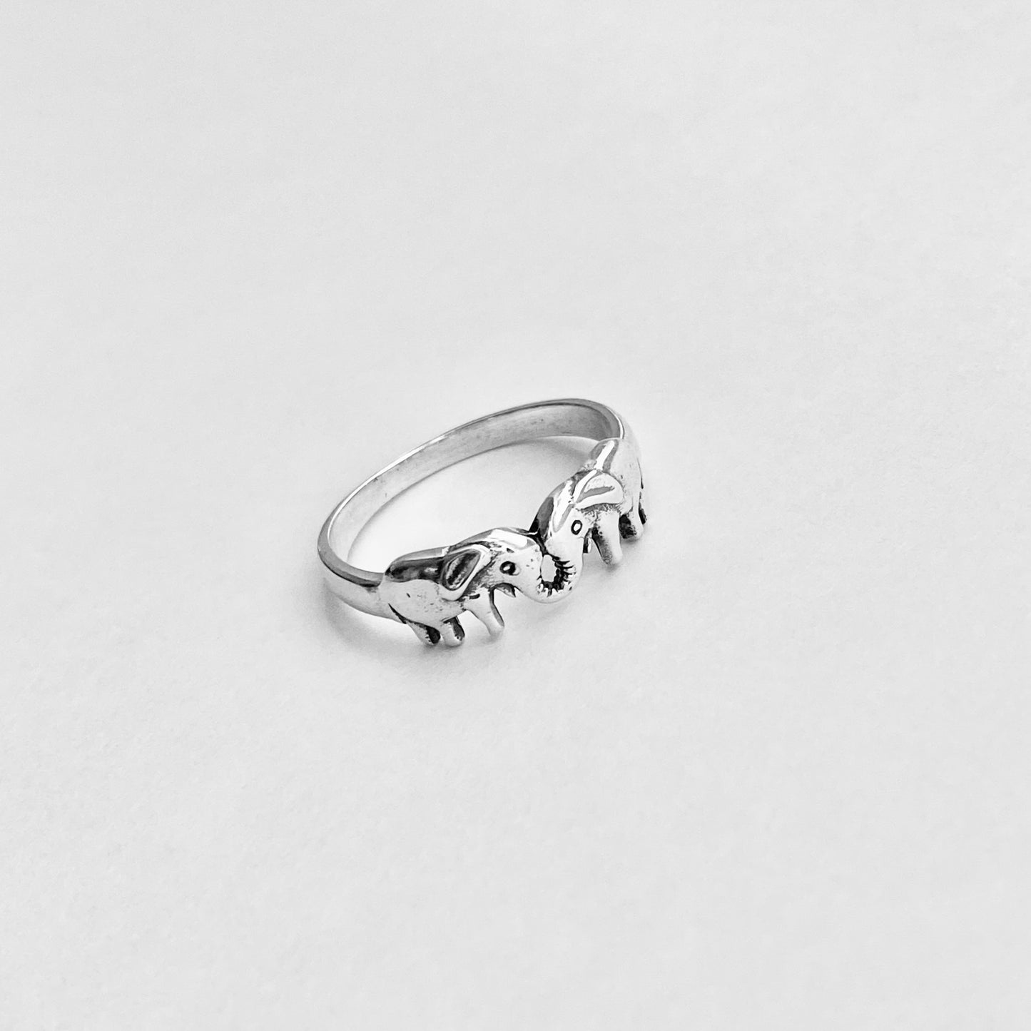 Sterling Silver Small Kissing Elephant Ring, Love Ring, Silver Animal Rings