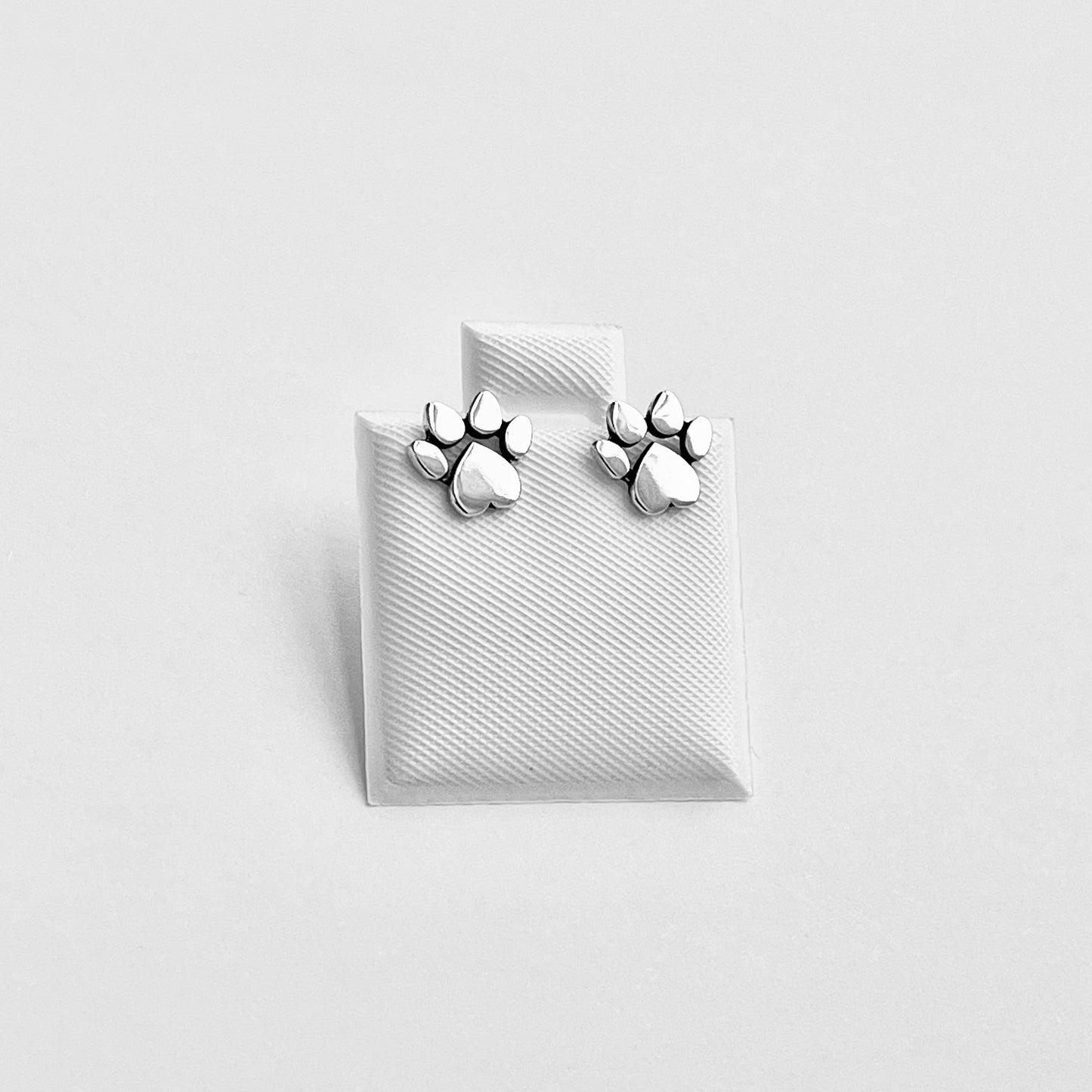 Sterling Silver Heart Paw Print Stud Earring, Animal Silver Earrings, Love Dog Earring