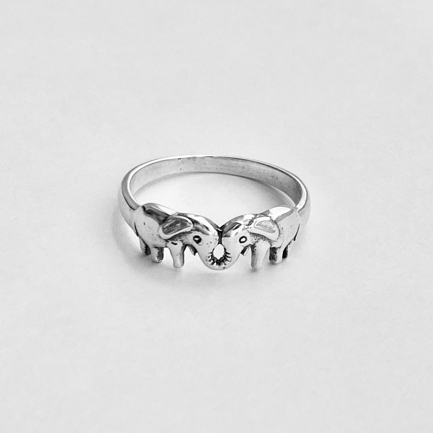 Sterling Silver Small Kissing Elephant Ring, Love Ring, Silver Animal Rings