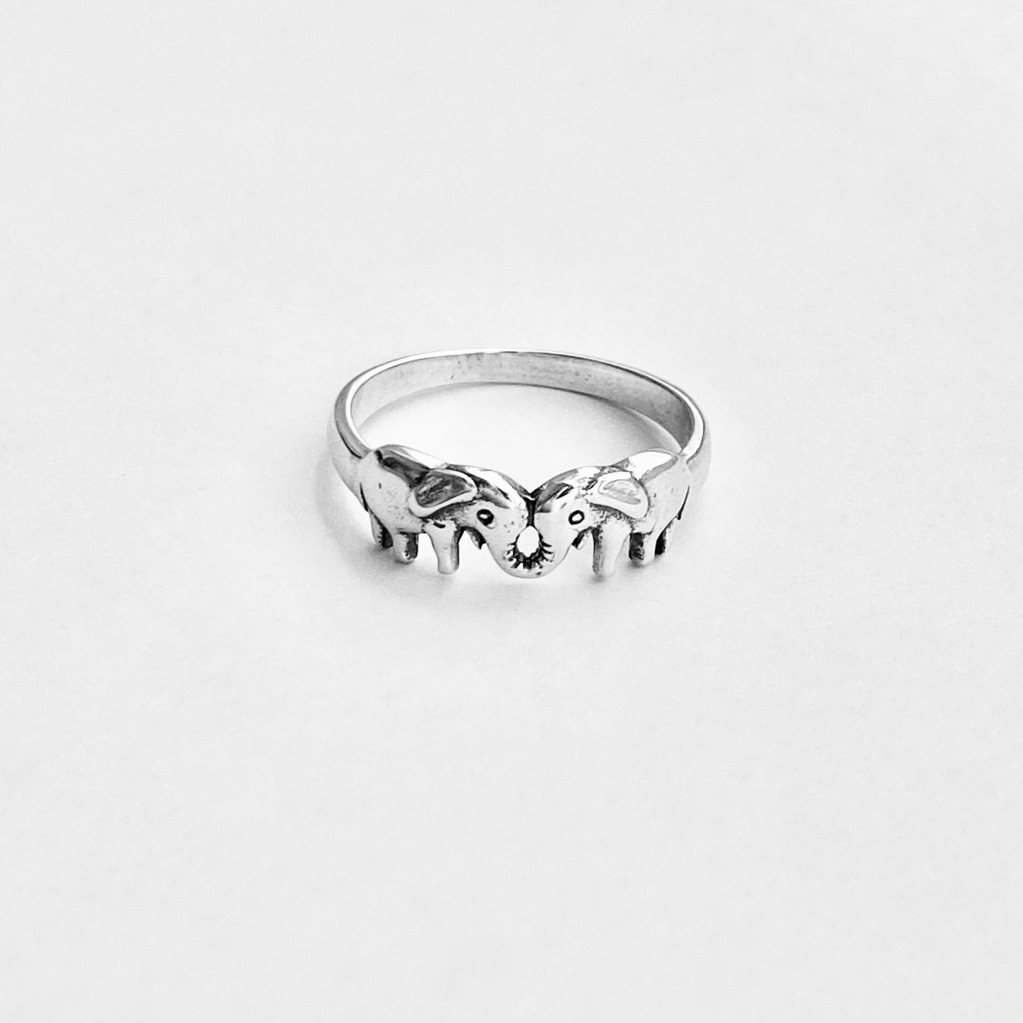 925 Sterling Silver Small Kissing Elephant Ring | Love Couples Good Luck Animal Silver Rings