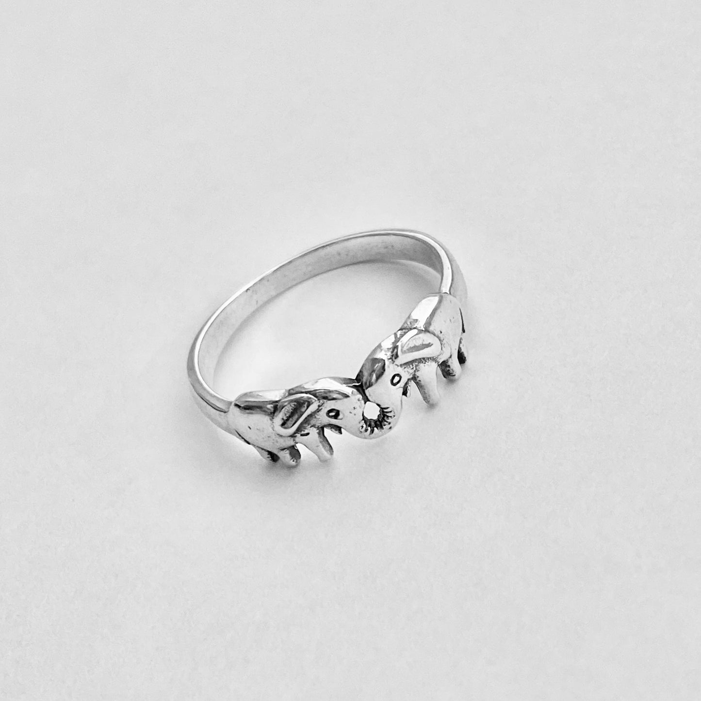 Sterling Silver Small Kissing Elephant Ring, Love Ring, Silver Animal Rings