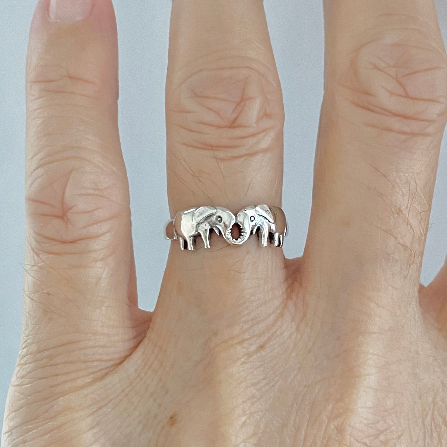 Sterling Silver Small Kissing Elephant Ring, Love Ring, Silver Animal Rings