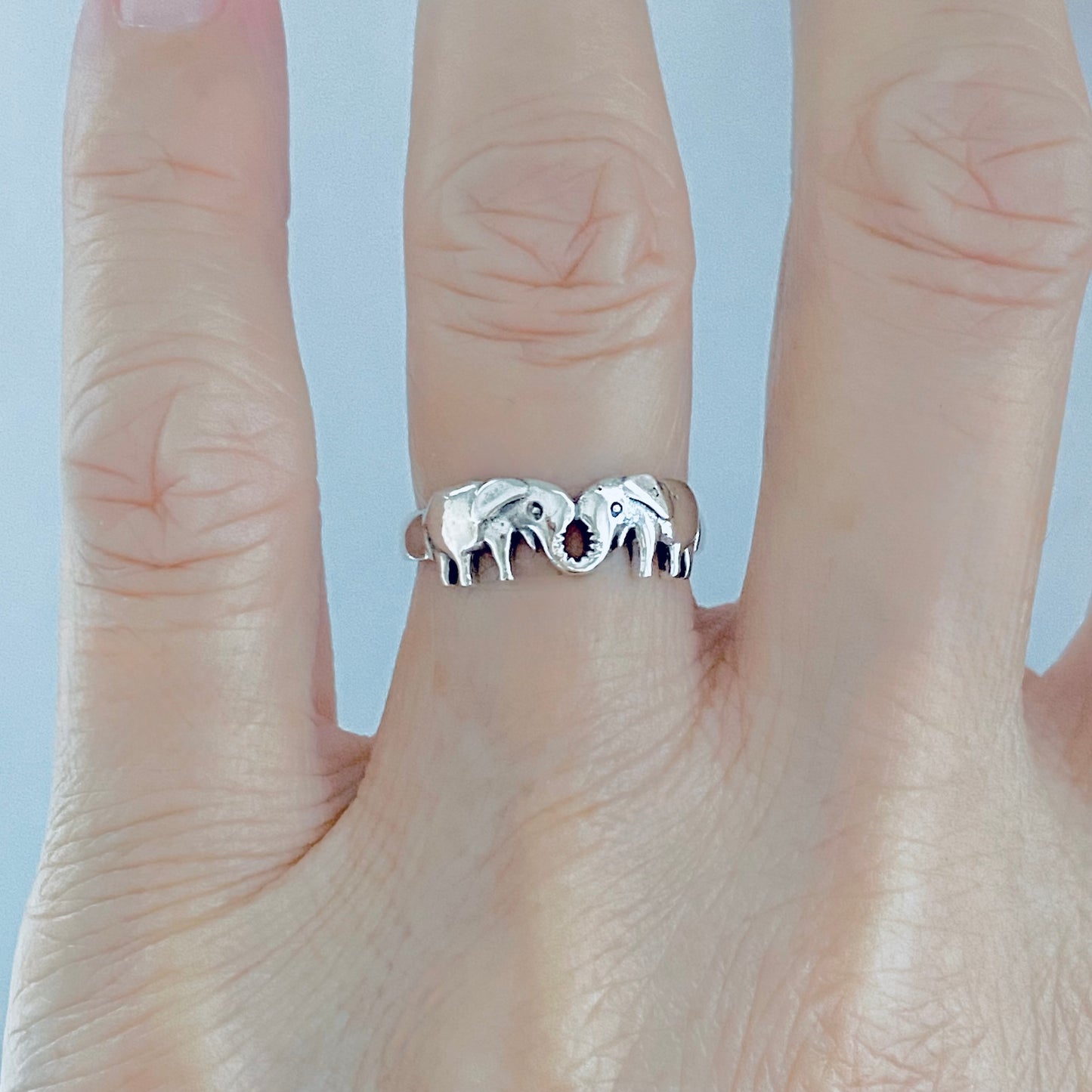 925 Sterling Silver Small Kissing Elephant Ring | Love Couples Good Luck Animal Silver Rings