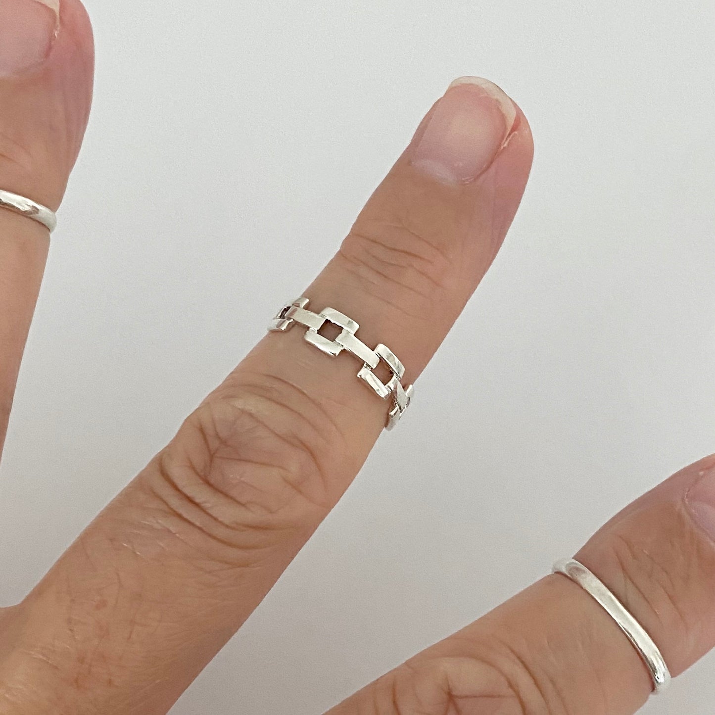 Sterling Silver Square Link Toe Ring, Chain Silver Ring, Midi Ring