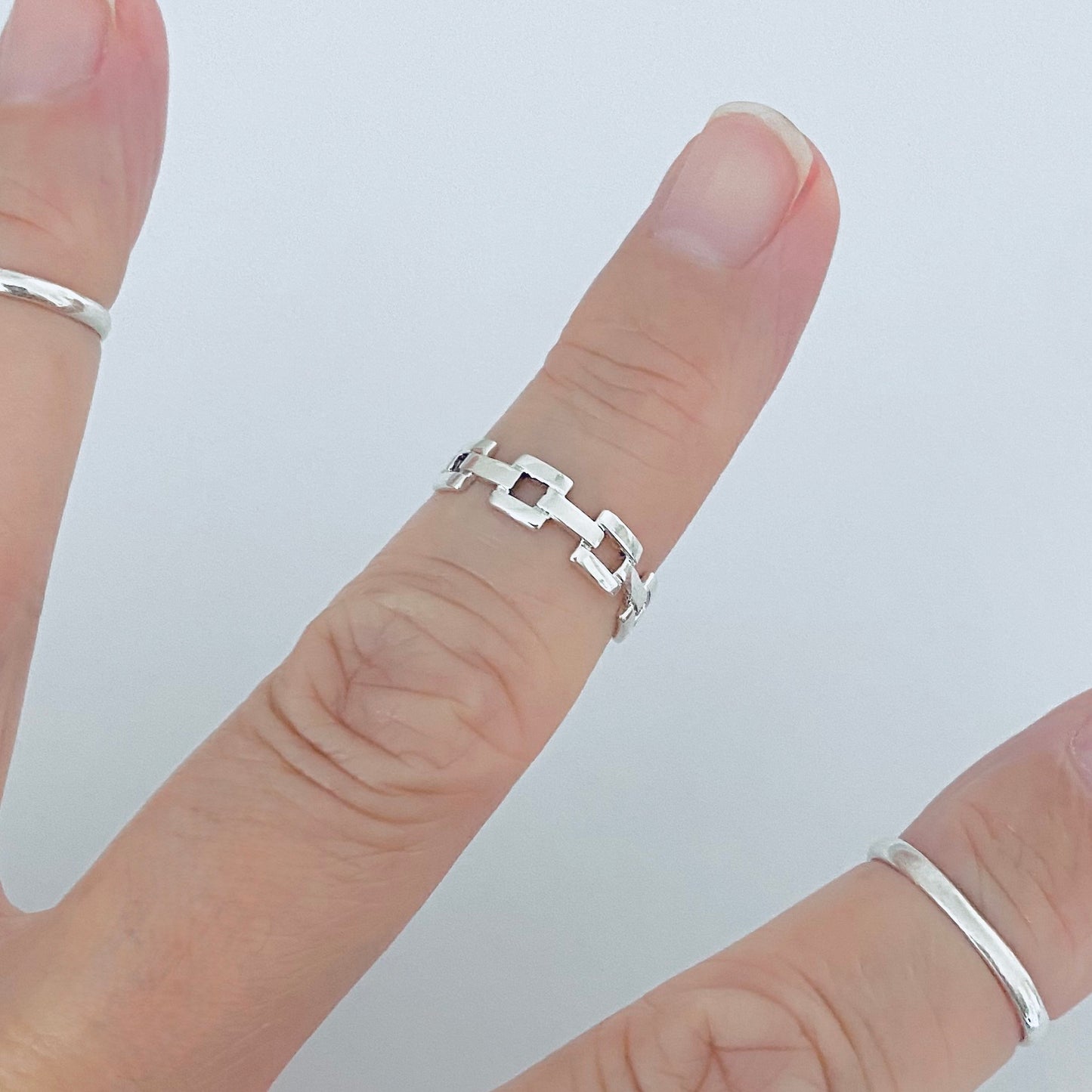 Sterling Silver Square Link Toe Ring, Chain Silver Ring, Midi Ring