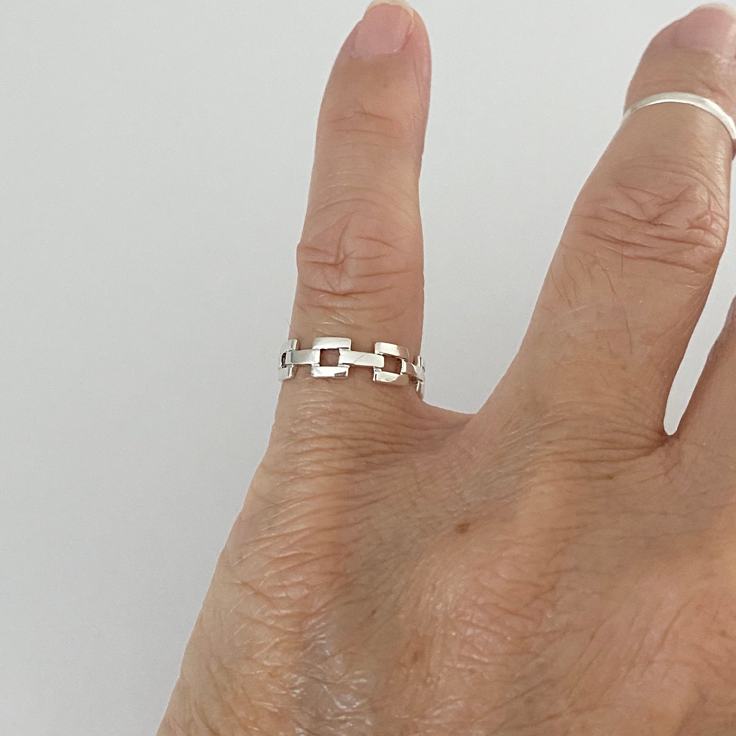 Sterling Silver Square Link Toe Ring, Chain Silver Ring, Midi Ring