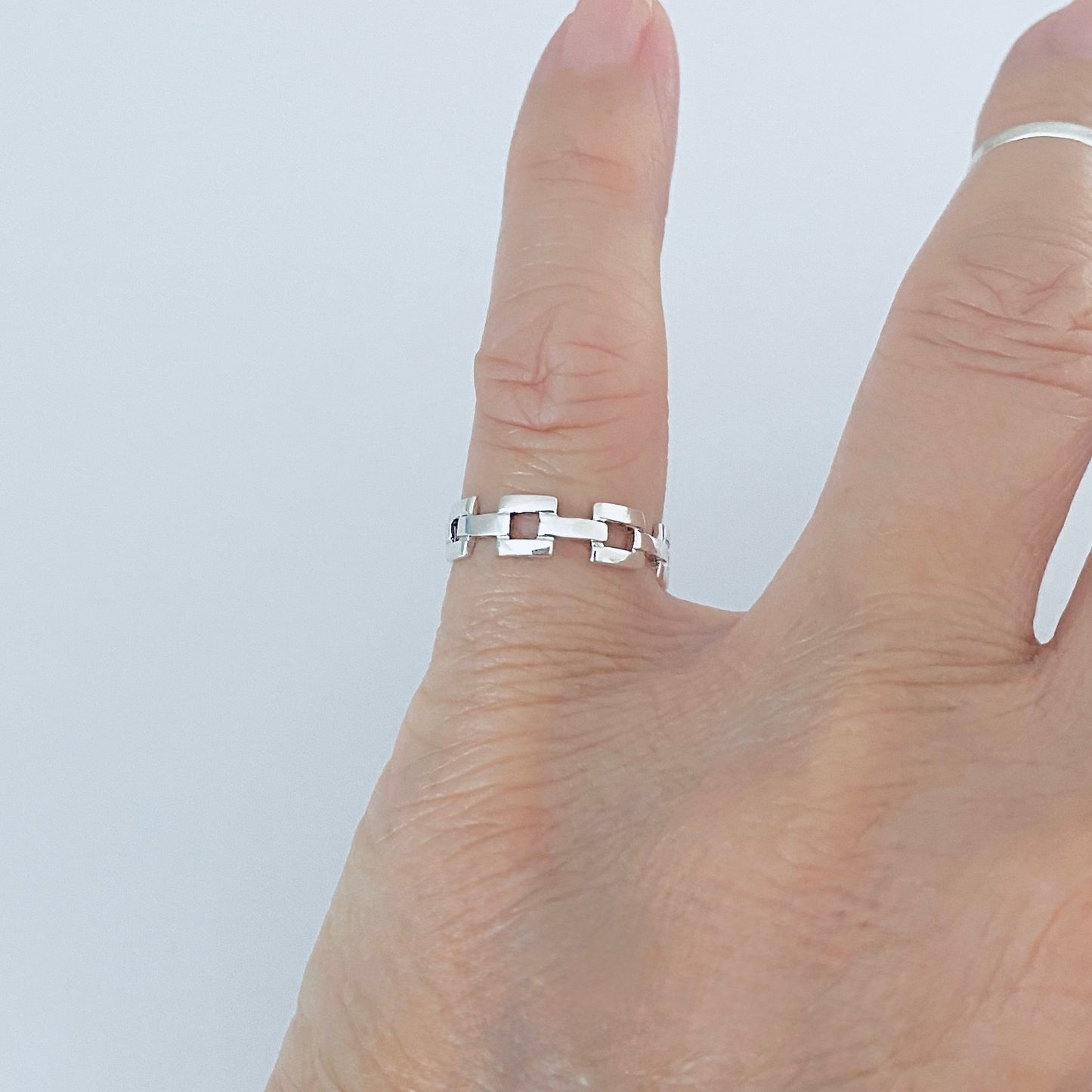 Sterling Silver Square Link Toe Ring, Chain Silver Ring, Midi Ring