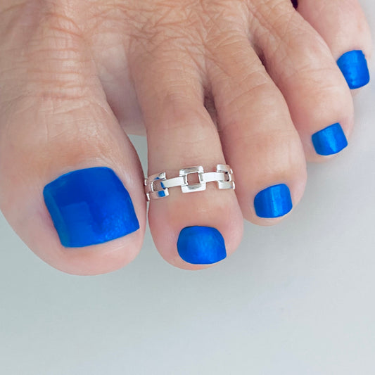 Sterling Silver Square Link Toe Ring, Chain Silver Ring, Midi Ring
