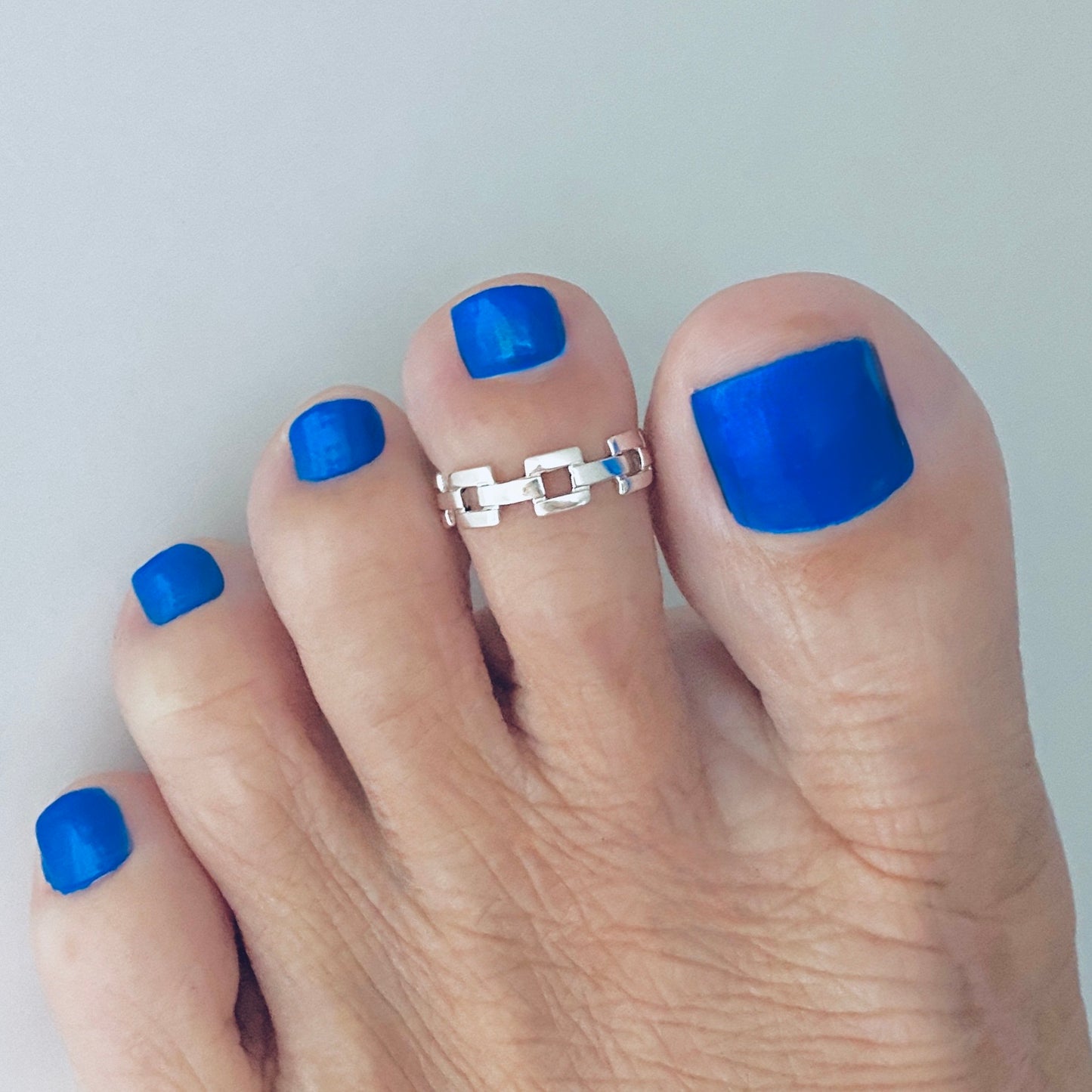Sterling Silver Square Link Toe Ring, Chain Silver Ring, Midi Ring