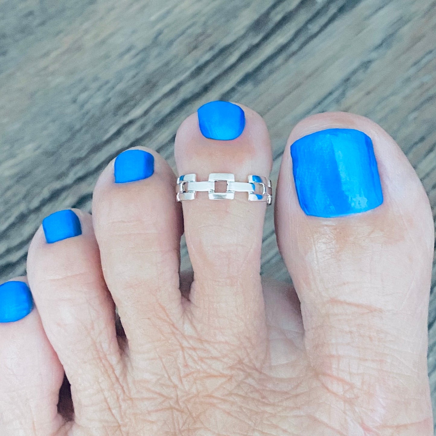 Sterling Silver Square Link Toe Ring, Chain Silver Ring, Midi Ring