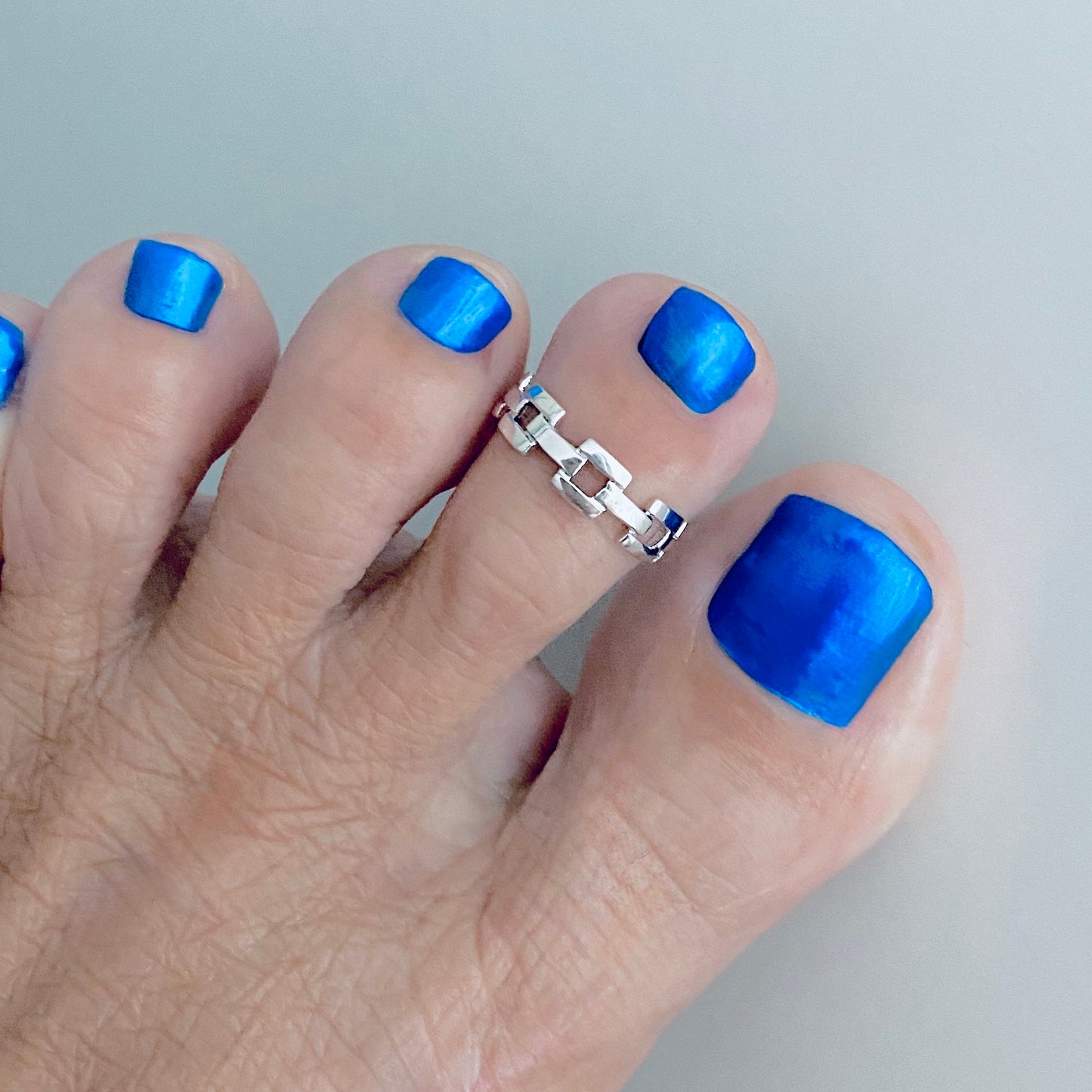 Sterling Silver Square Link Toe Ring, Chain Silver Ring, Midi Ring