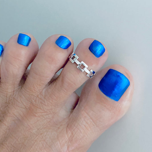 Sterling Silver Square Link Toe Ring | Chain Links Adjustable Silver Rings