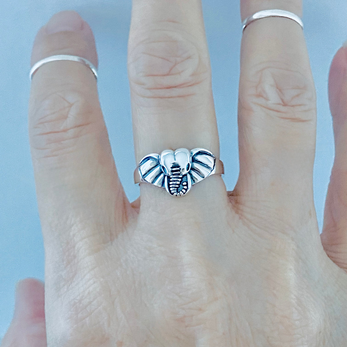 925 Sterling Silver Elephant Head Ring | Good Luck Spirit Animal Silver Rings