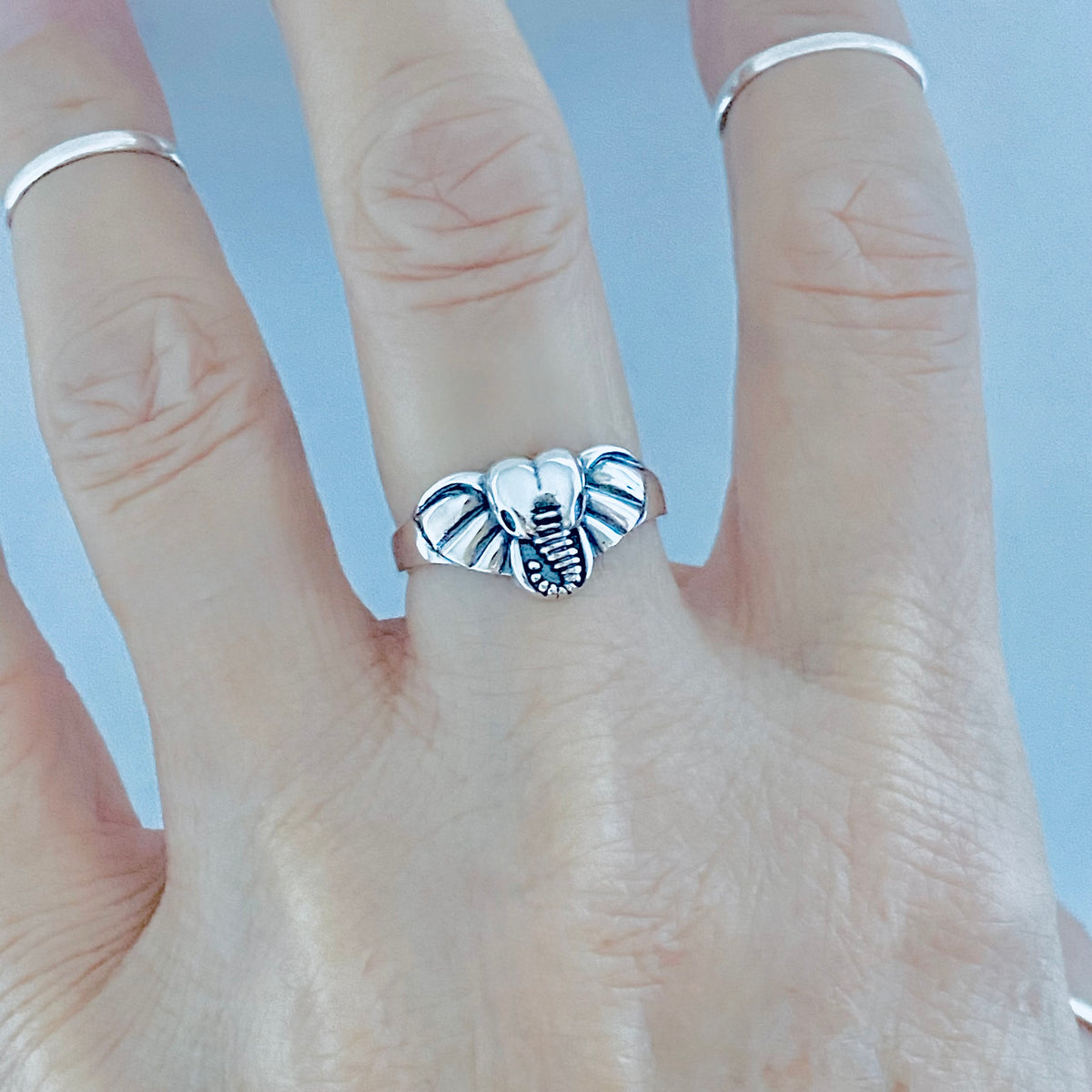 925 Sterling Silver Elephant Head Ring | Good Luck Spirit Animal Silver Rings