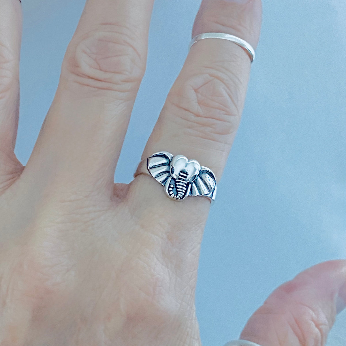 925 Sterling Silver Elephant Head Ring | Good Luck Spirit Animal Silver Rings