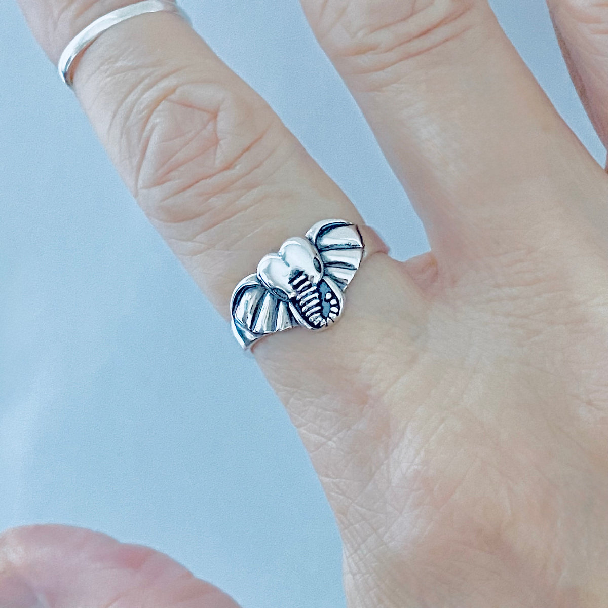 925 Sterling Silver Elephant Head Ring | Good Luck Spirit Animal Silver Rings