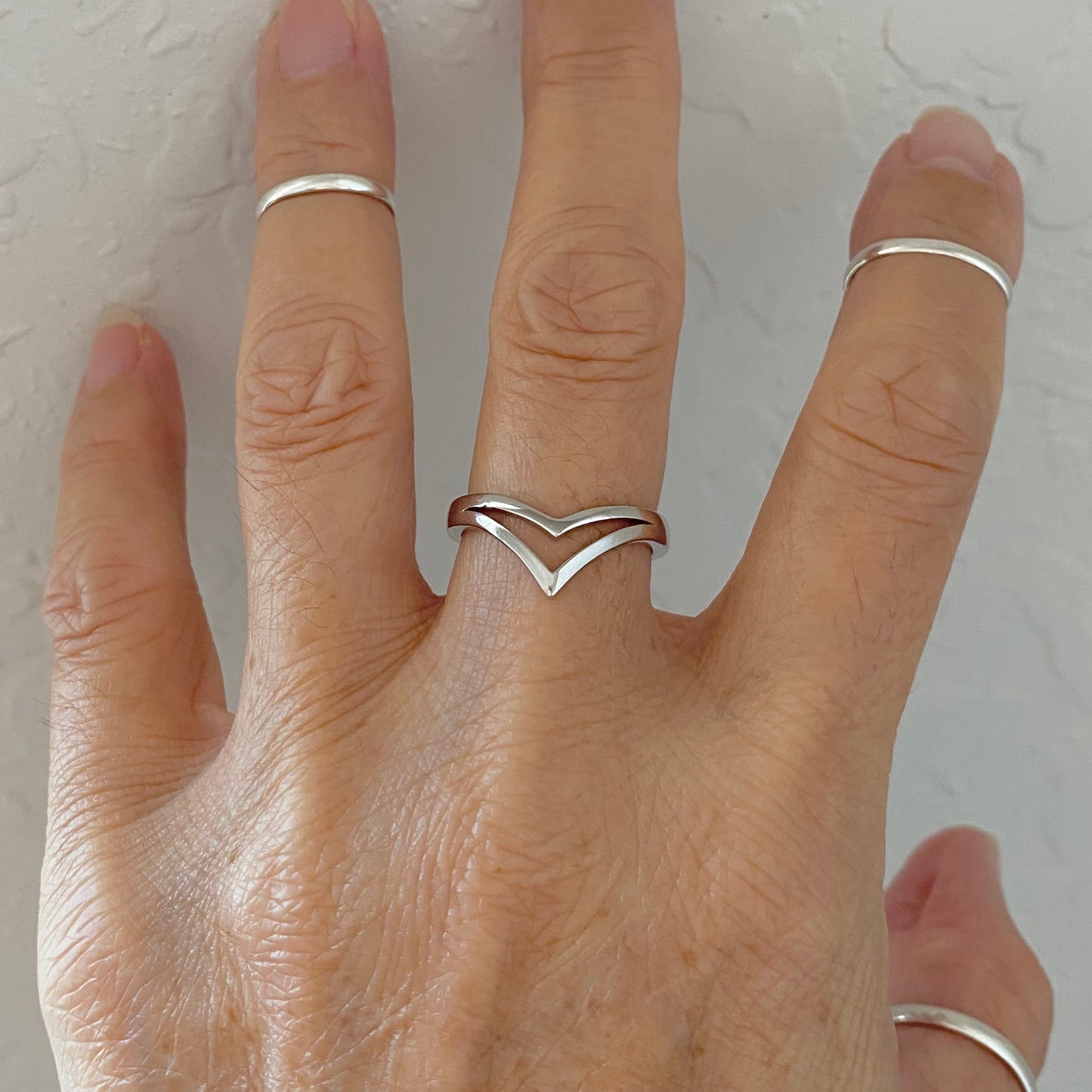 Sterling Silver Double V Shape Ring, Chevron Silver Ring