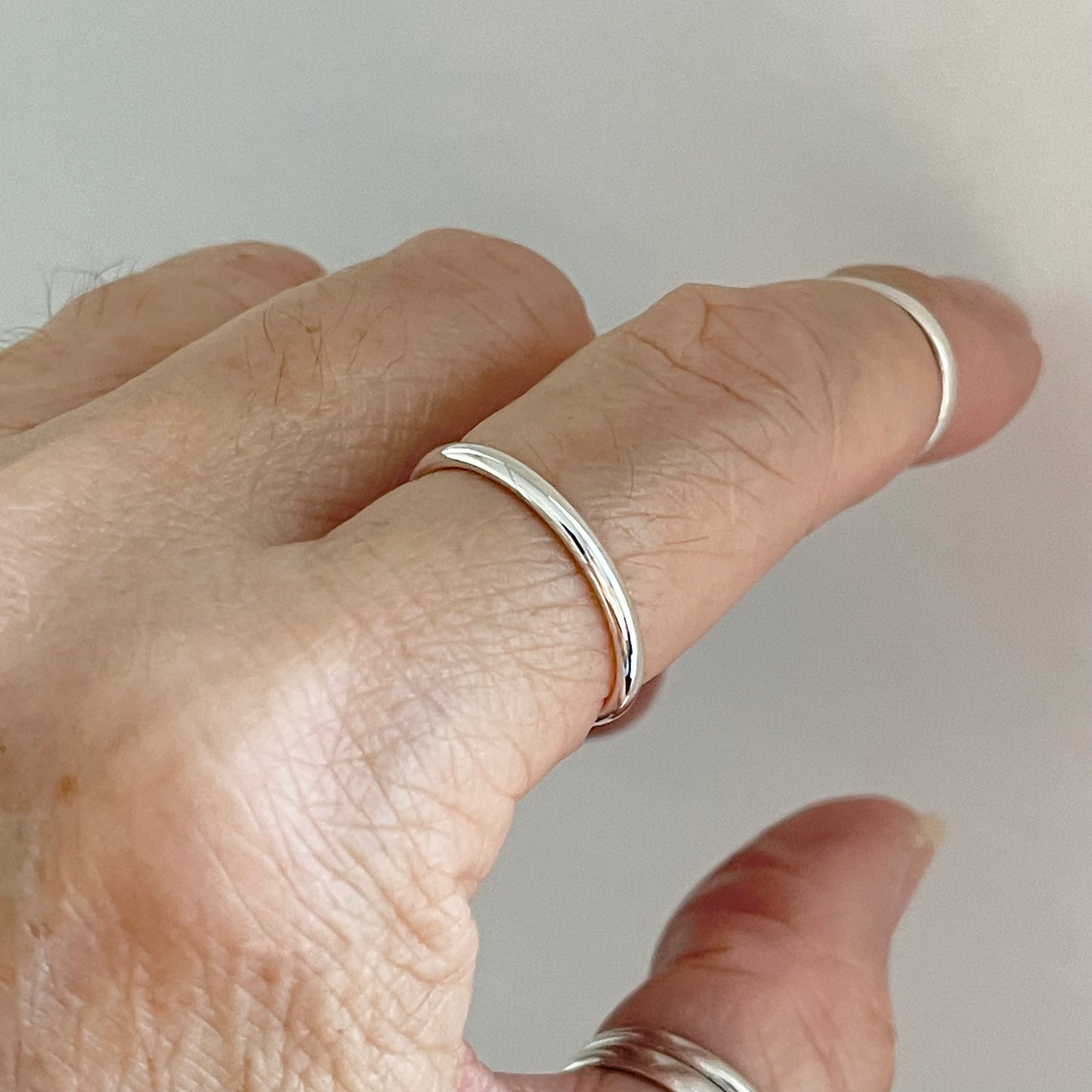 Sterling Silver High Polish Plain 2mm Unisex Band Ring, Wedding Silver Rings, Stackable Bands