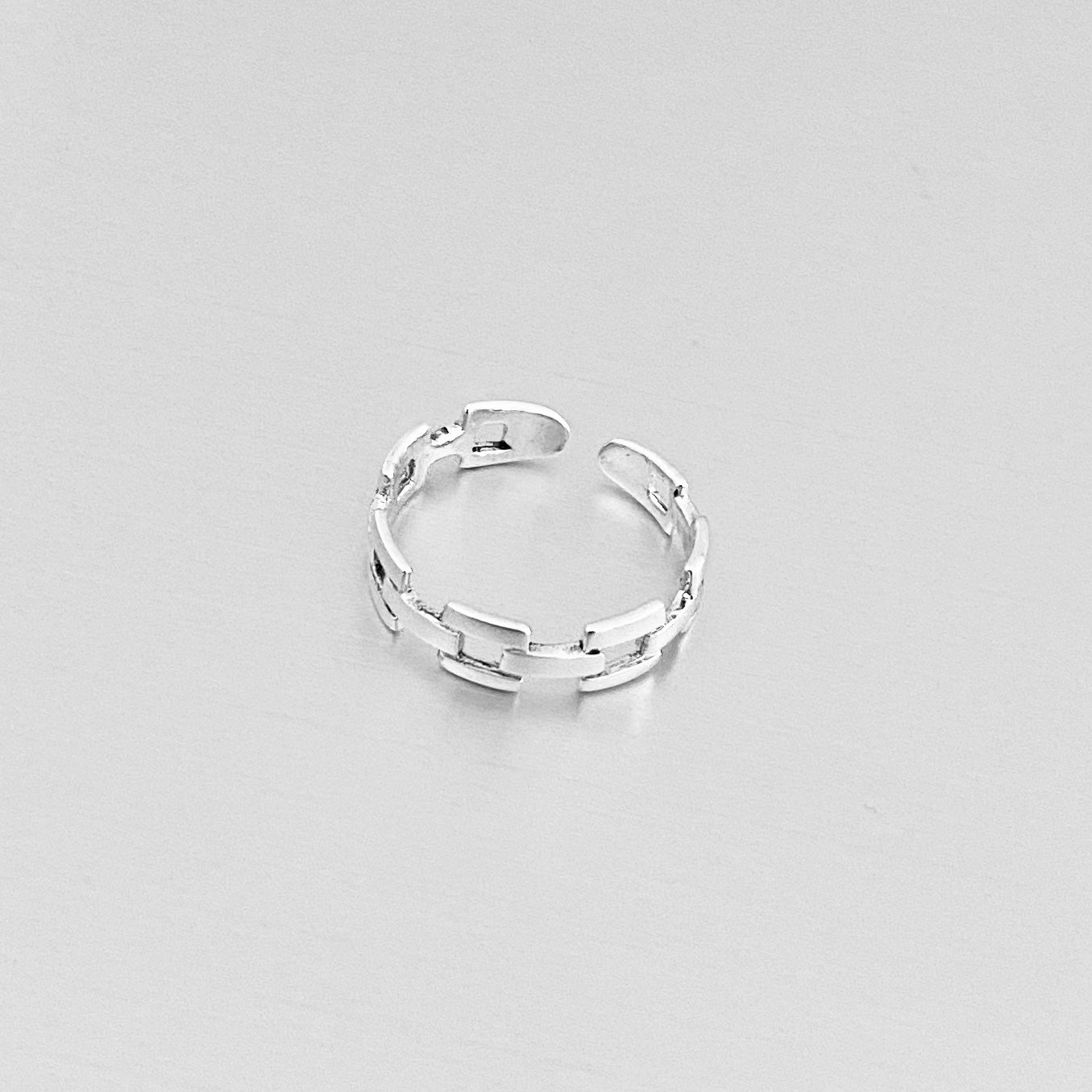 Sterling Silver Square Link Toe Ring, Chain Silver Ring, Midi Ring