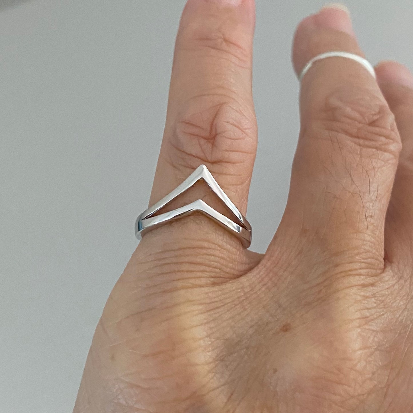 Sterling Silver Double V Shape Ring, Chevron Silver Ring