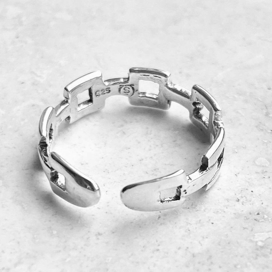 Sterling Silver Square Link Toe Ring, Chain Silver Ring, Midi Ring