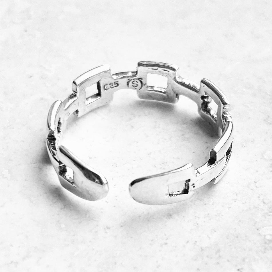 Sterling Silver Square Link Toe Ring, Chain Silver Ring, Midi Ring