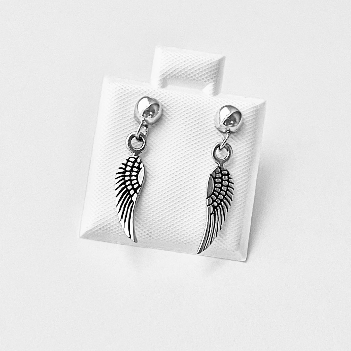 Sterling Silver Small Drop Angle Wings Stud Earring, Silver Earrings, Feather, Birds, Angels
