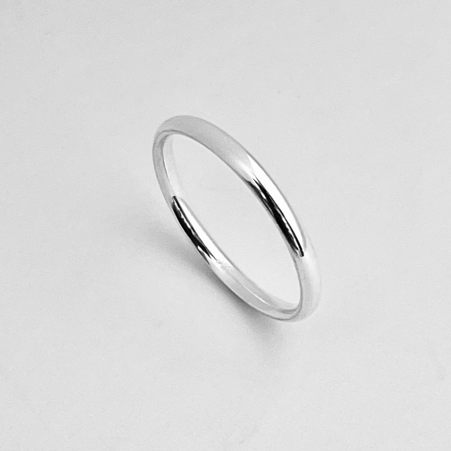 Sterling Silver High Polish Plain 2mm Unisex Band Ring, Wedding Silver Rings, Stackable Bands