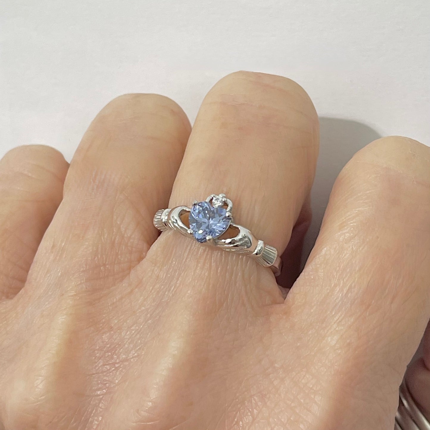 925 Sterling Silver Tanzanite CZ Heart Claddagh Ring | December Birthstone Irish Friendship Loyalty Ring
