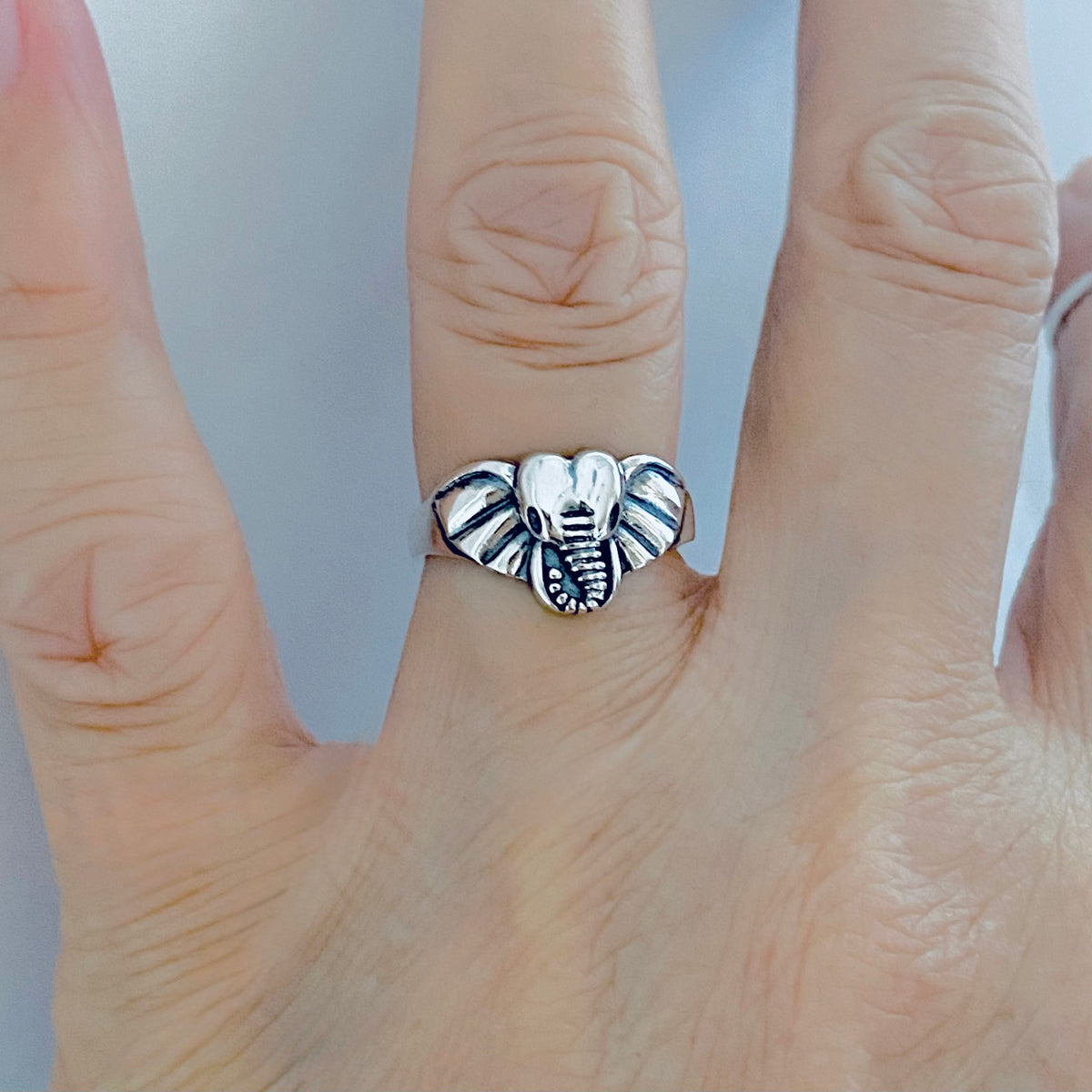 925 Sterling Silver Elephant Head Ring | Good Luck Spirit Animal Silver Rings