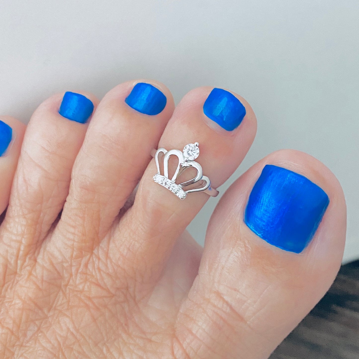 925 Sterling Silver CZ Crown Toe Ring | Queen Princess Midi Pinky Silver Rings