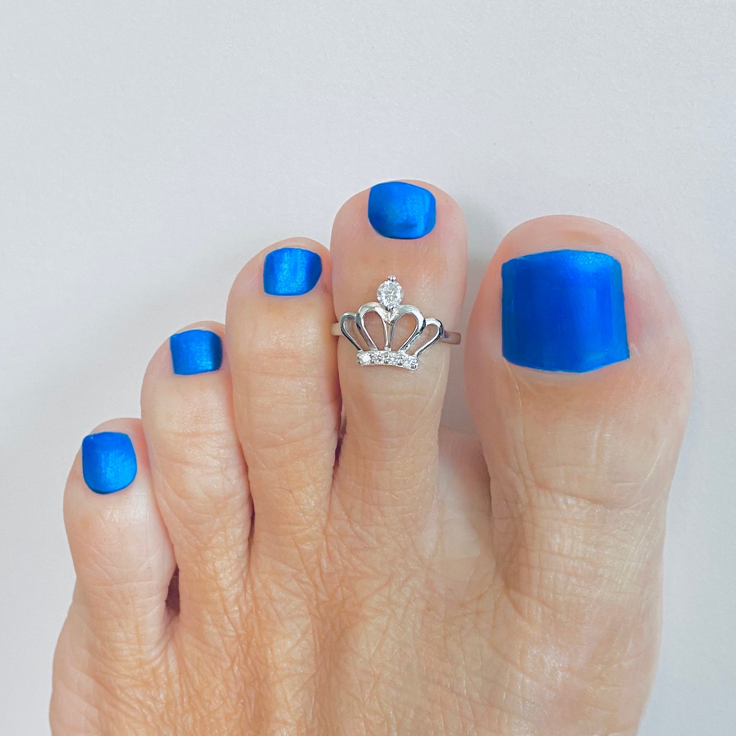 925 Sterling Silver CZ Crown Toe Ring | Queen Princess Midi Pinky Silver Rings