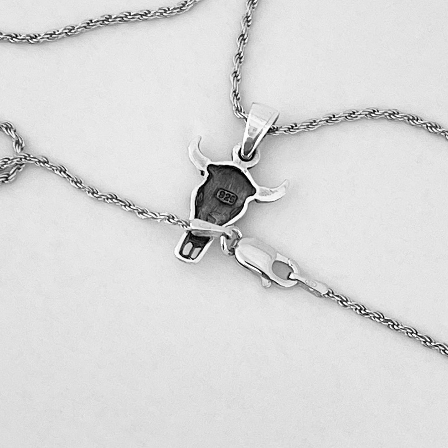 925 Sterling Silver Bull Skull Flower Necklace | Unisex Rodeo Silver Pendant and Chain