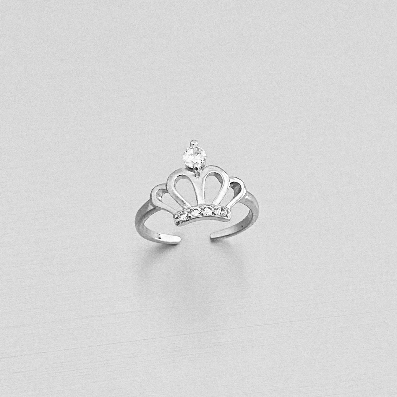 925 Sterling Silver CZ Crown Toe Ring | Queen Princess Midi Pinky Silver Rings