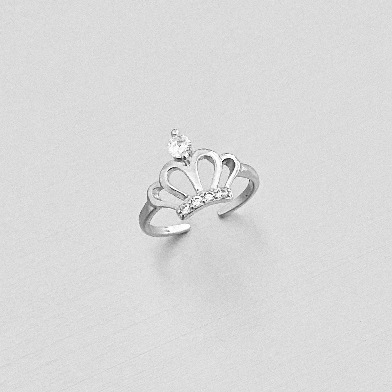 925 Sterling Silver CZ Crown Toe Ring | Queen Princess Midi Pinky Silver Rings