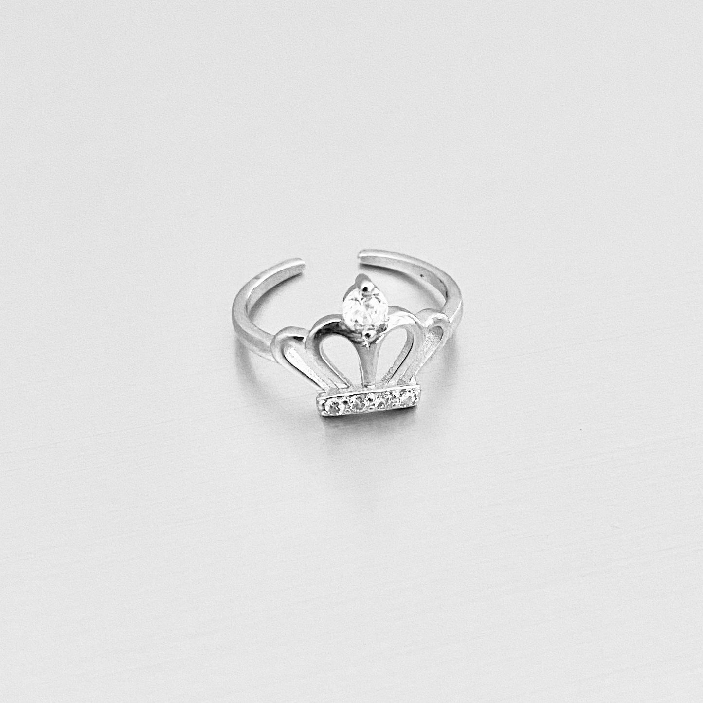 925 Sterling Silver CZ Crown Toe Ring | Queen Princess Midi Pinky Silver Rings