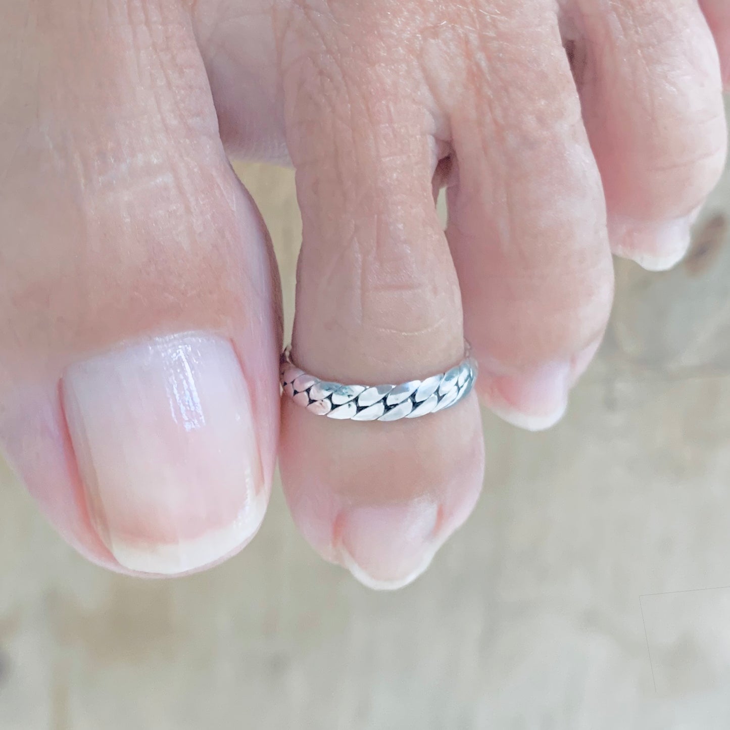 Sterling Silver Flat Link Band Toe Ring | Chain Links Silver Rings