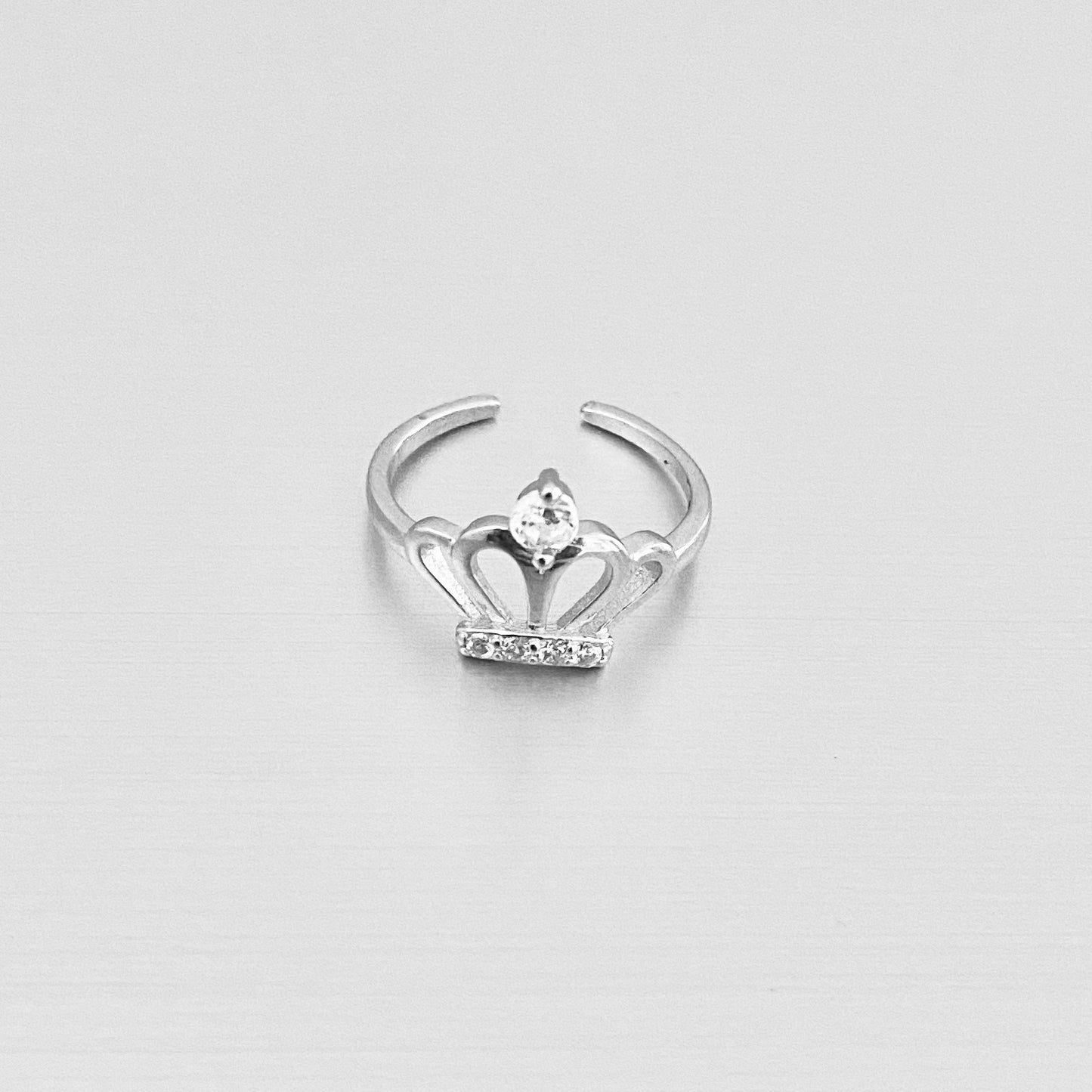925 Sterling Silver CZ Crown Toe Ring | Queen Princess Midi Pinky Silver Rings