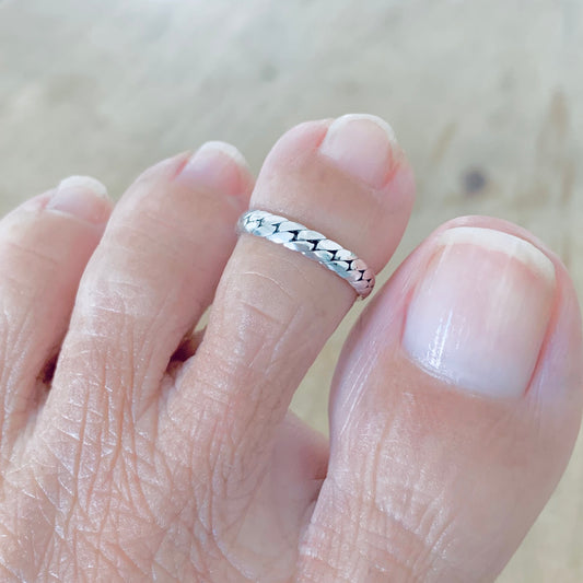 Sterling Silver Flat Link Band Toe Ring | Chain Links Silver Rings