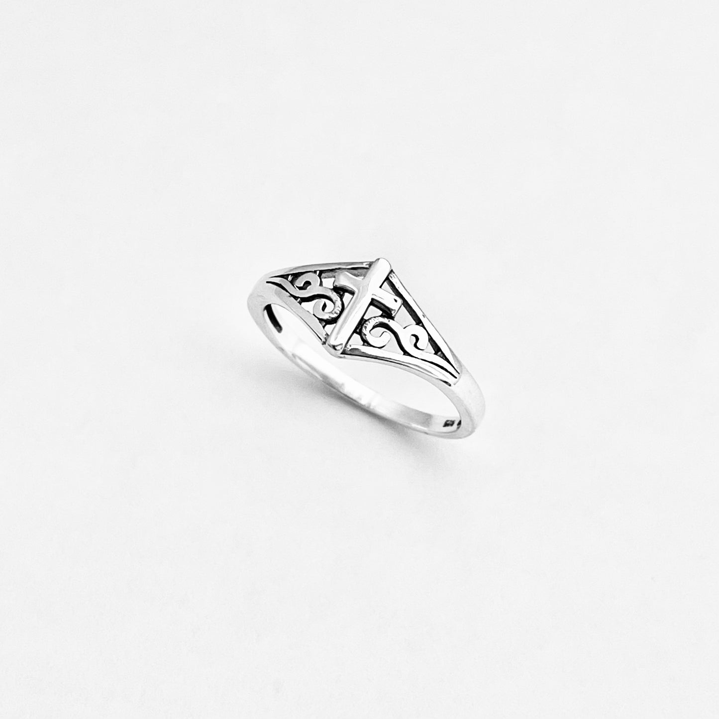 Sterling Silver Swirl Cross Ring – Dainty Religious Statement Rings