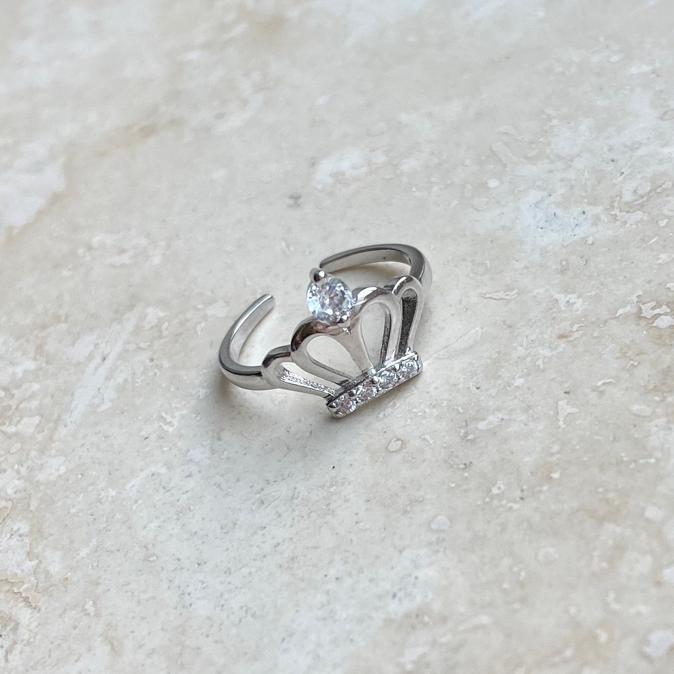 925 Sterling Silver CZ Crown Toe Ring | Queen Princess Midi Pinky Silver Rings